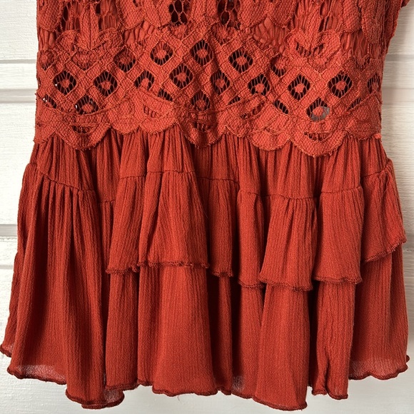FREE PEOPLE ADELLA TIERED RUFFLE AND LACE CAMI TOP - Picture 4 of 12